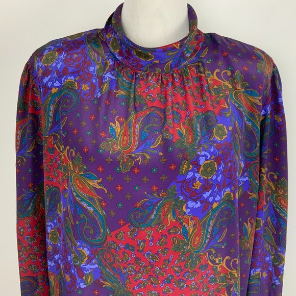 Vintage 90s Koret Paisley Print Secretary Blouse Sz 14 - Picture 3 of 16